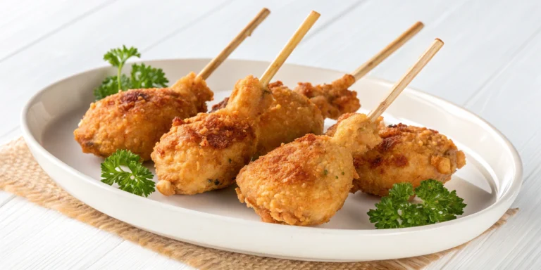 "Chicken lollipops, crispy on the outside and tender on the inside, seasoned to perfection."