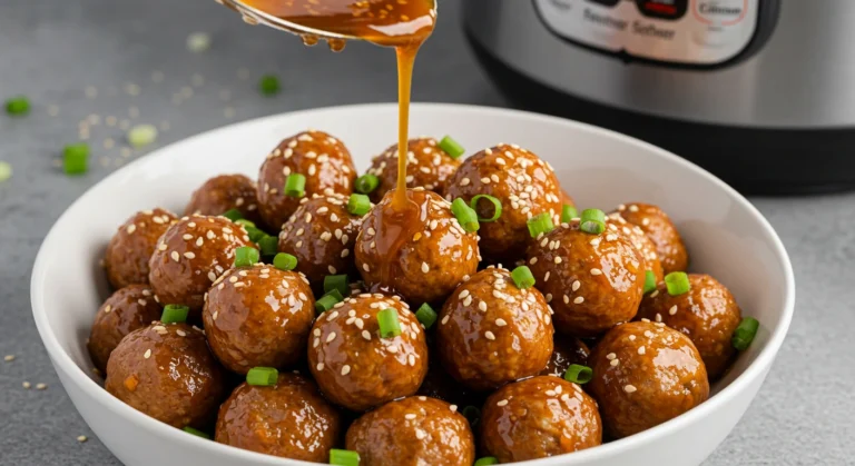 Sweet chili meatballs coated in a glossy sauce, garnished with herbs, and served for an easy appetizer or main dish.