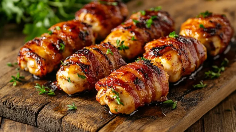Brown Sugar Bacon Wrapped Chicken with crispy, caramelized bacon and a glossy sweet glaze