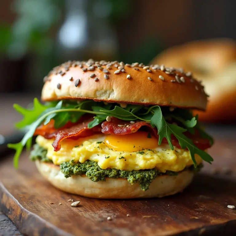 Bagel Breakfast Sandwich with Pesto