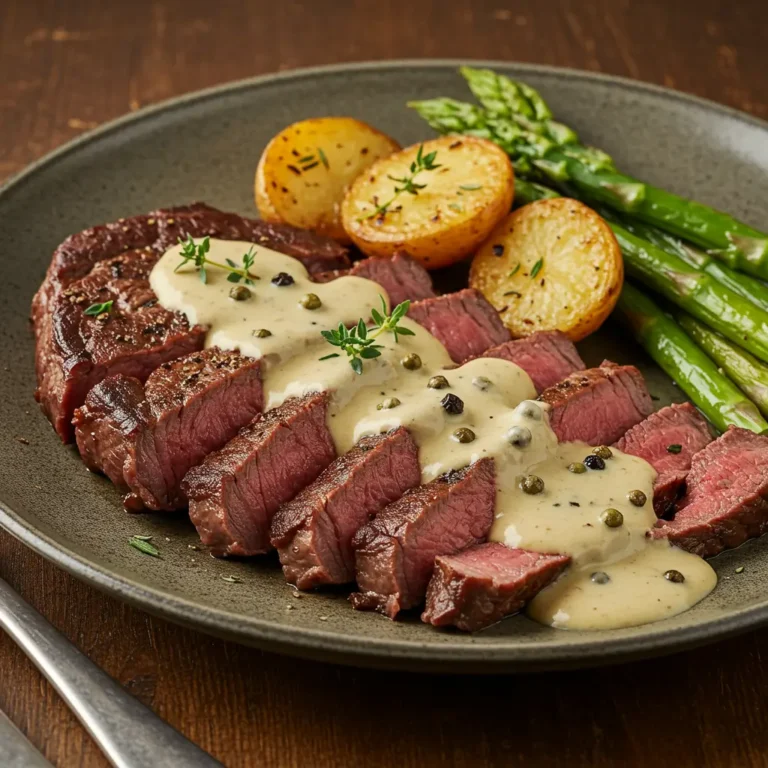 Sirloin Steak with Peppercorn Sauce