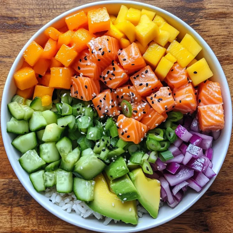 salmon poke bowl with mango and avocado