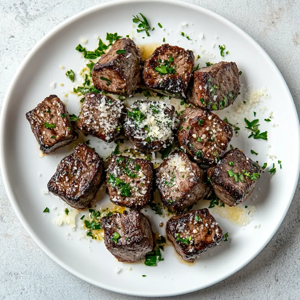 garlic butter steak bites with parmesan
