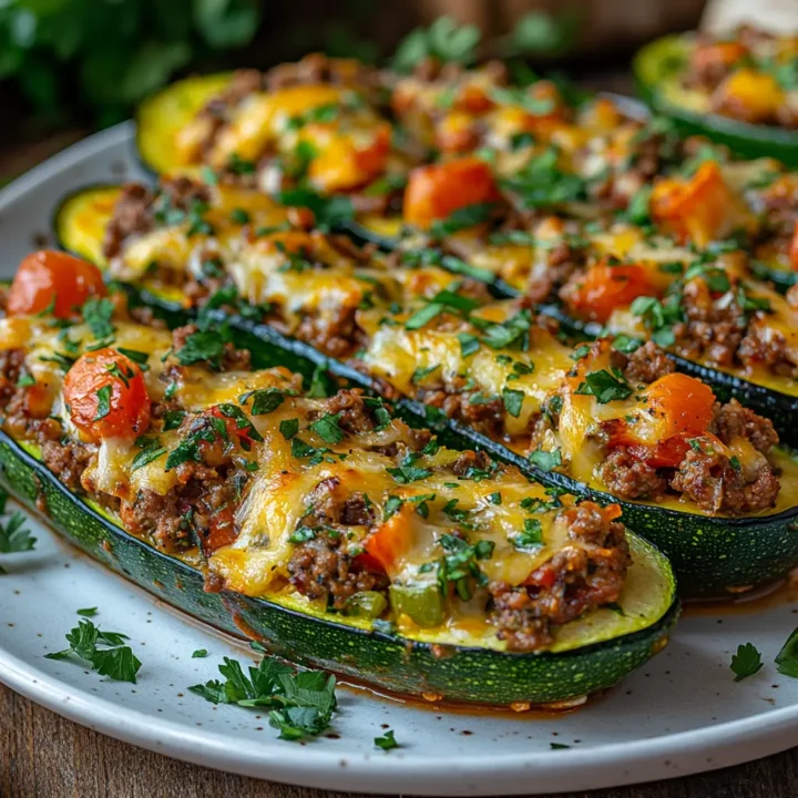 Zucchini Boats Stuffed with Ground Beef