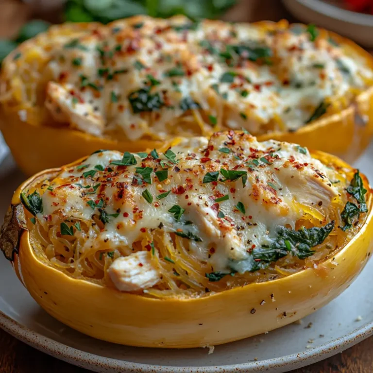 Garlic Parmesan Stuffed Spaghetti Squash with Chicken and Spinach Recipe
