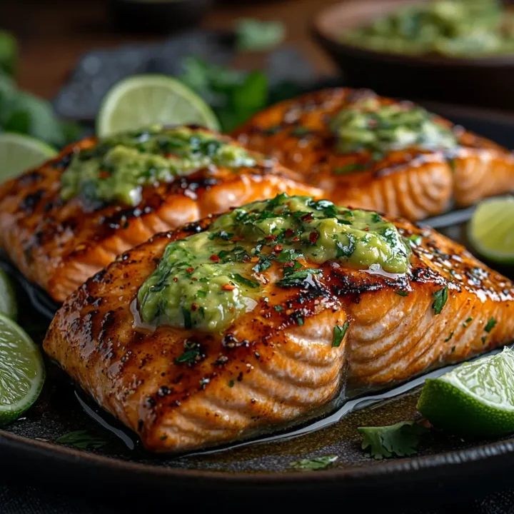Honey Lime Glazed Salmon with Avocado Cilantro Sauce