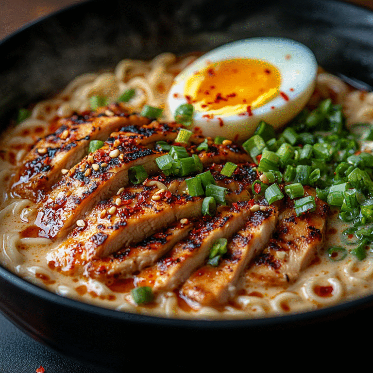 Fiery Chicken Ramen with Creamy Garlic Sauce