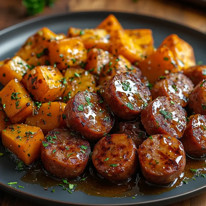 Sausage and Sweet Potatoes with Honey Garlic Sauce