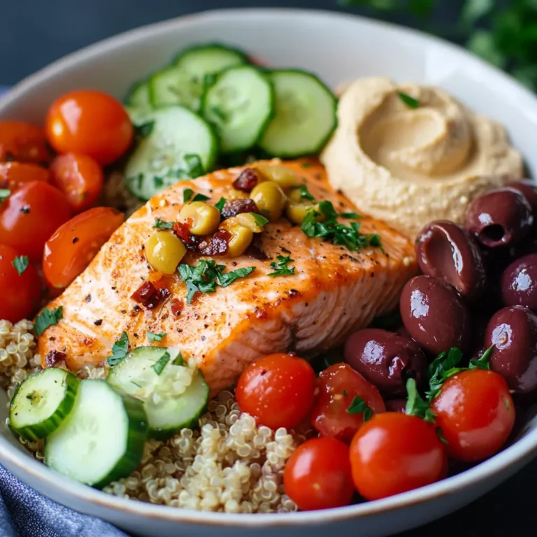 Mediterranean Salmon Bowl with Hummus and Quinoa