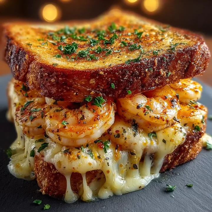 Cheesy Garlic Bread & Shrimp Grilled Cheese Sandwich