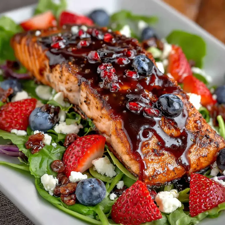 Strawberry Balsamic Glazed Baked Salmon Salad