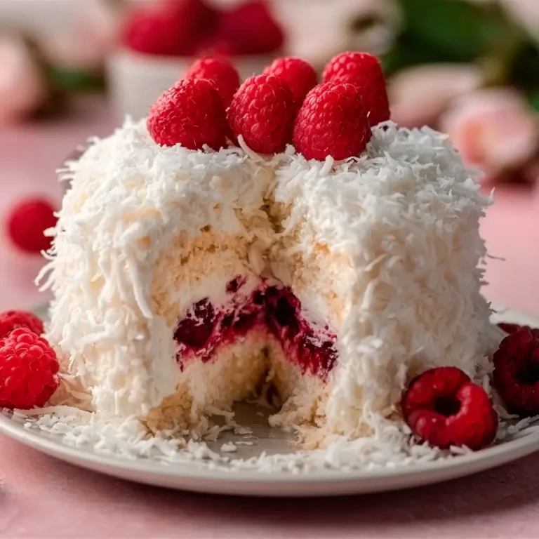 Raspberry Coconut Snowball Cake