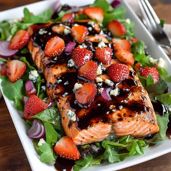 Strawberry Balsamic Glazed Baked Salmon Salad
