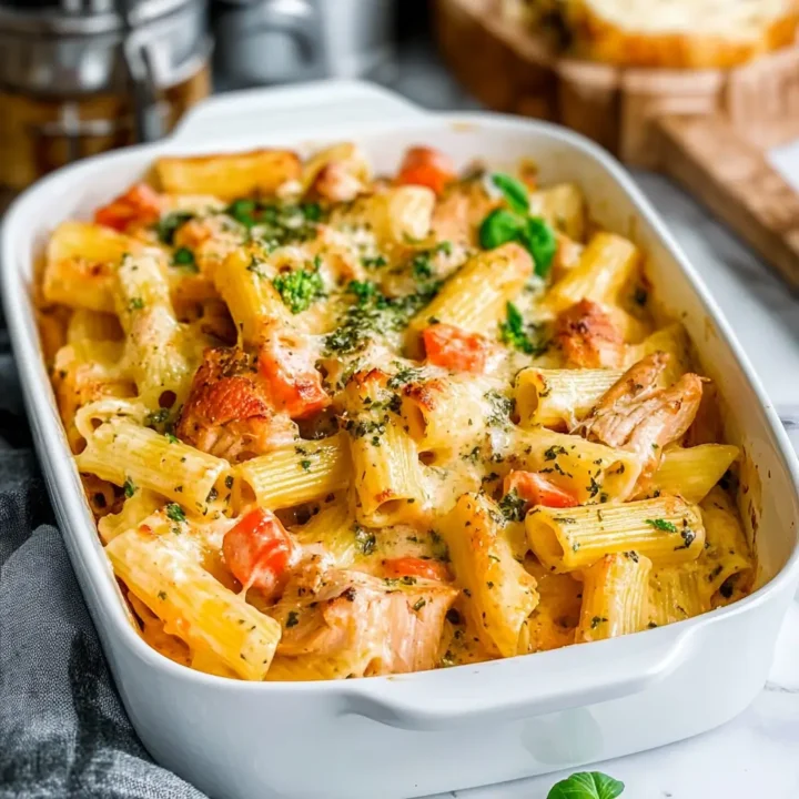 Baked Feta with Pasta and Salmon