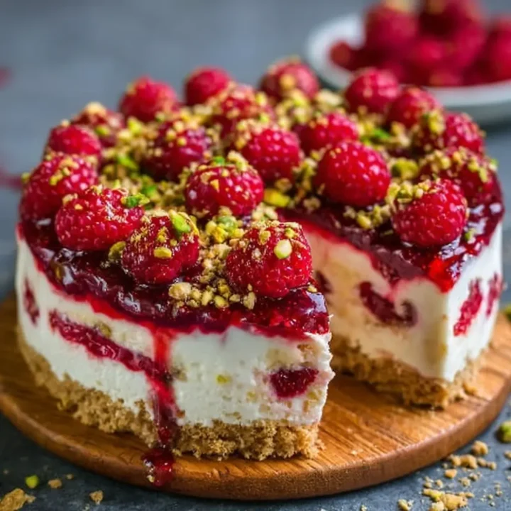 Raspberry and Pistachio Cheesecake