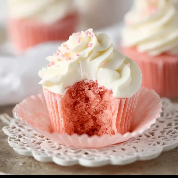 Pink Velvet Cupcakes with Vanilla Bean Frosting