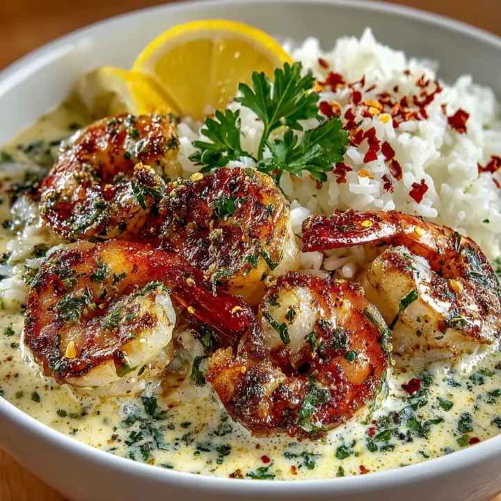 Creamy Garlic Butter Shrimp Bowl with Herb Rice