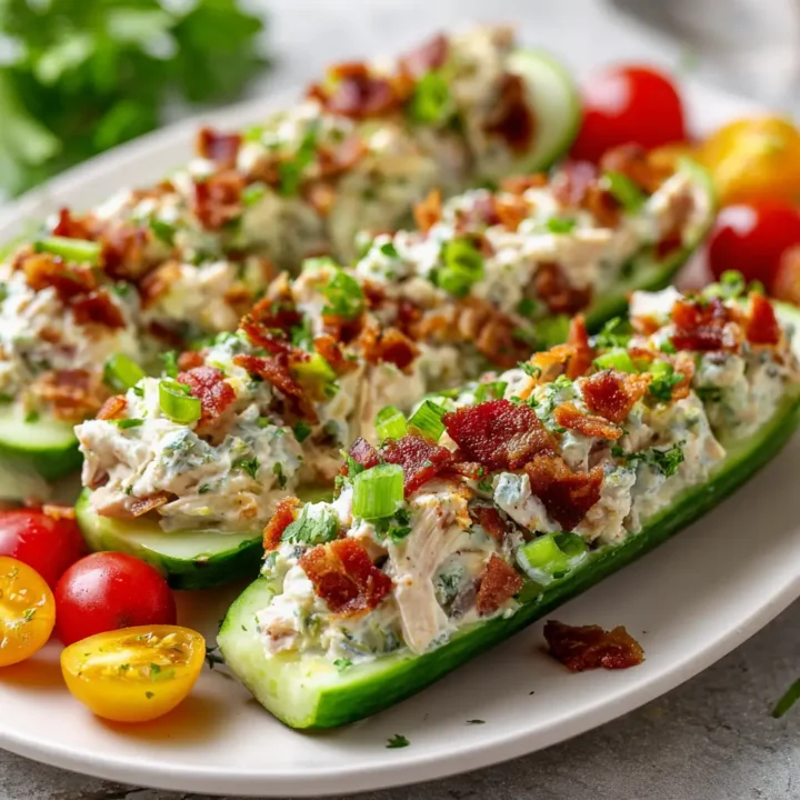 Bacon Ranch Chicken Salad Cucumber Boats
