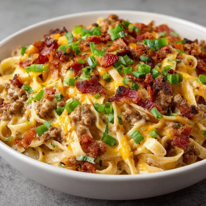 Loaded Bacon Cheeseburger Alfredo Pasta