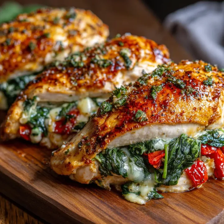 Roasted Red Pepper, Spinach, and Mozzarella Stuffed Chicken