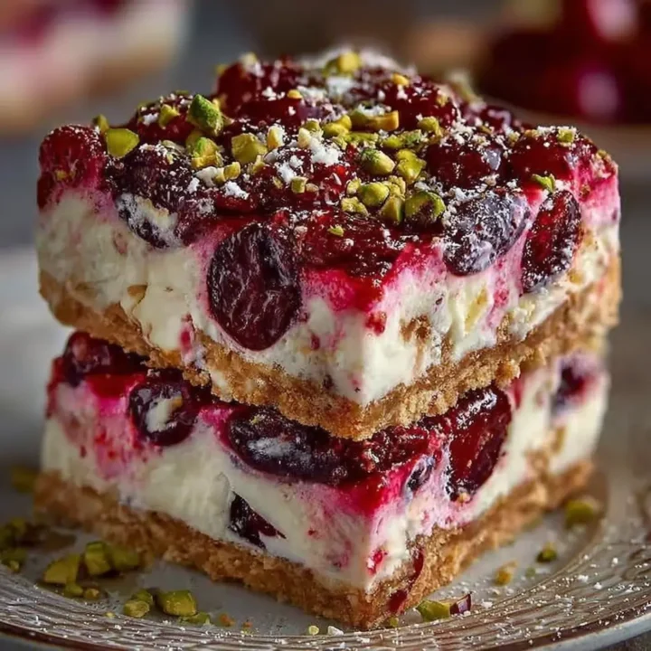Cherry Pistachio Cheesecake Bars