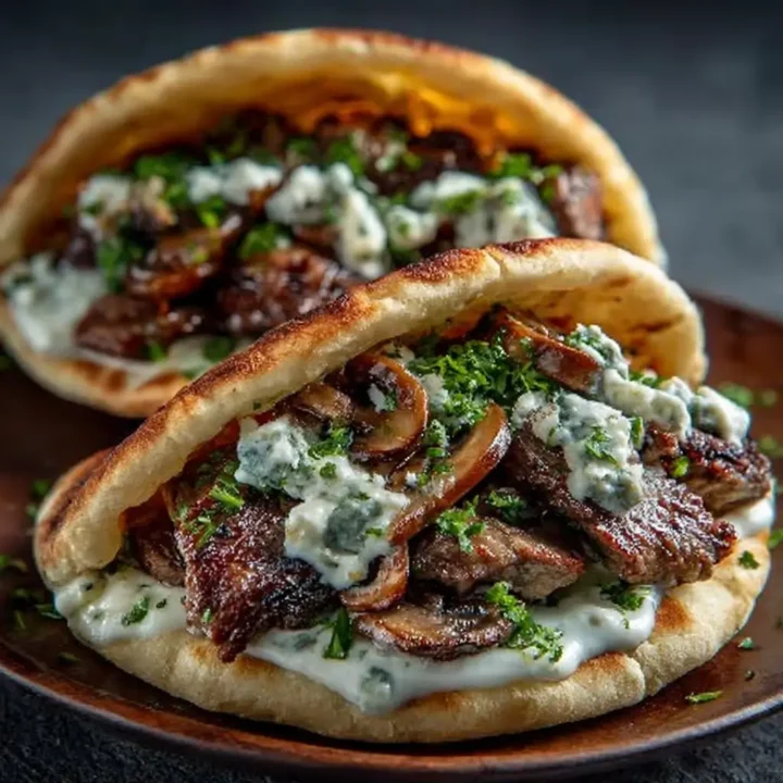 Cheesy Beef and Mushroom Pita Pockets