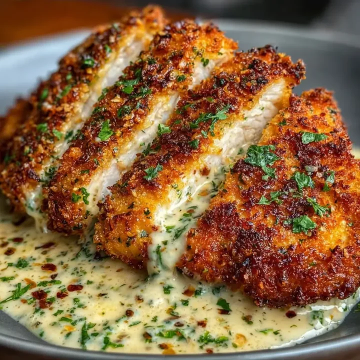 Crispy Parmesan Chicken with a Rich Garlic Sauce