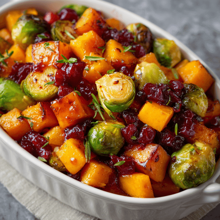 Cranberry-Glazed Roasted Butternut Squash & Brussels Sprouts Recipe