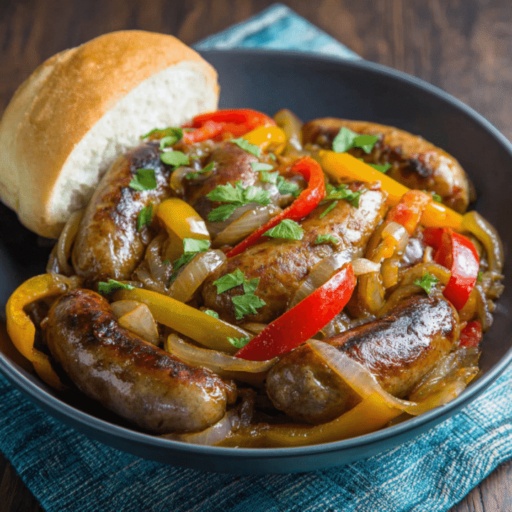 Beer Braised Sausages with Peppers and Onions Recipe