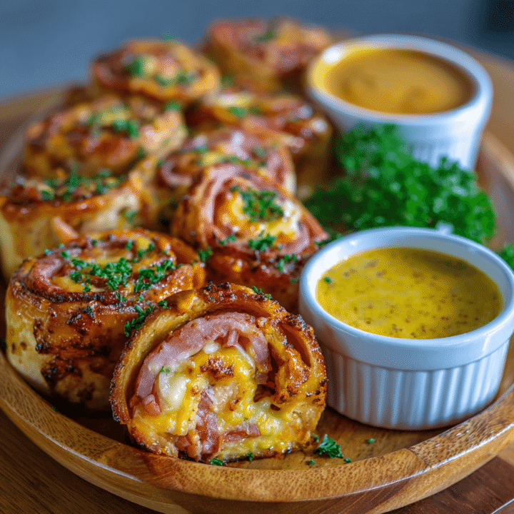 Baked Ham and Cheese Rolls with Honey Mustard Sauce Recipe
