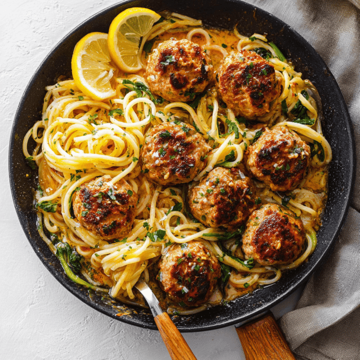 Garlic Butter Turkey Meatballs with Lemon Pasta Recipe