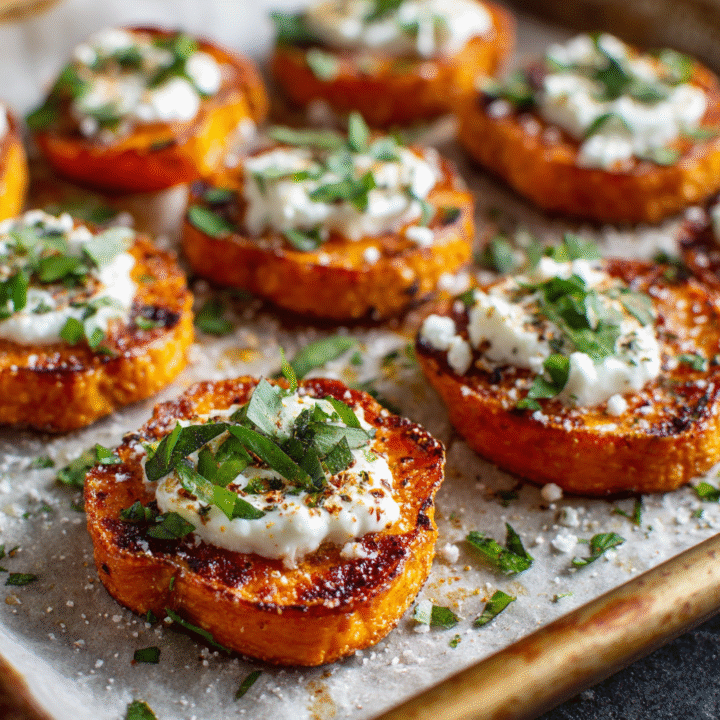 Crispy Sweet Potato Rounds with Creamy Goat Cheese Recipe