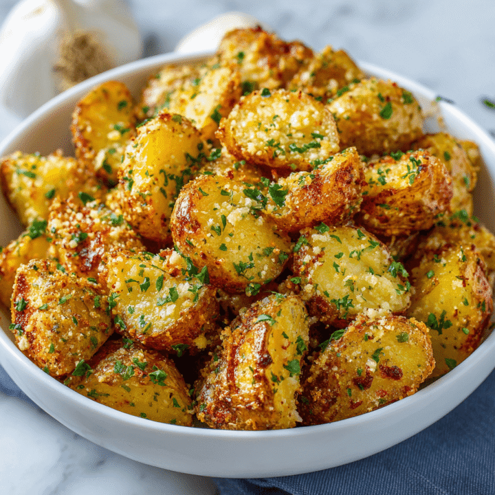 Crispy Cheesy Garlic Roasted Potatoes
