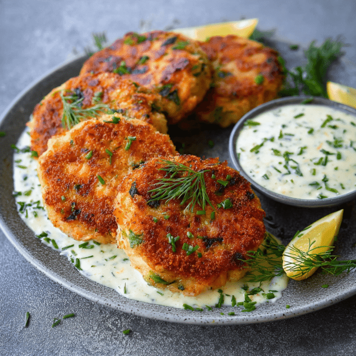 Salmon Cakes with Chive and Garlic Sauce Recipe