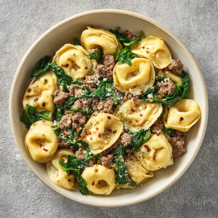 Garlic Butter Beef and Spinach Tortellini: