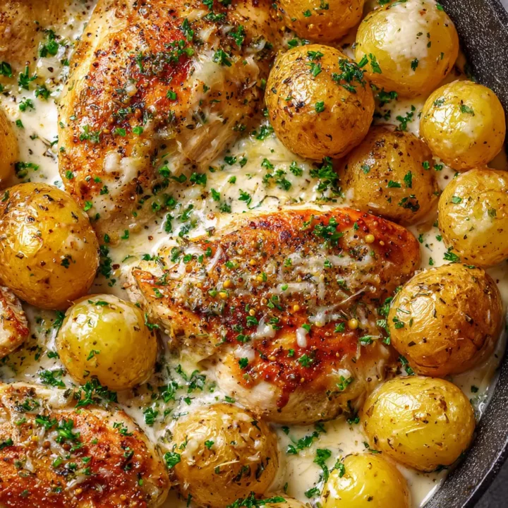 High-Protein Creamy Garlic Cheesy Chicken & Potatoes