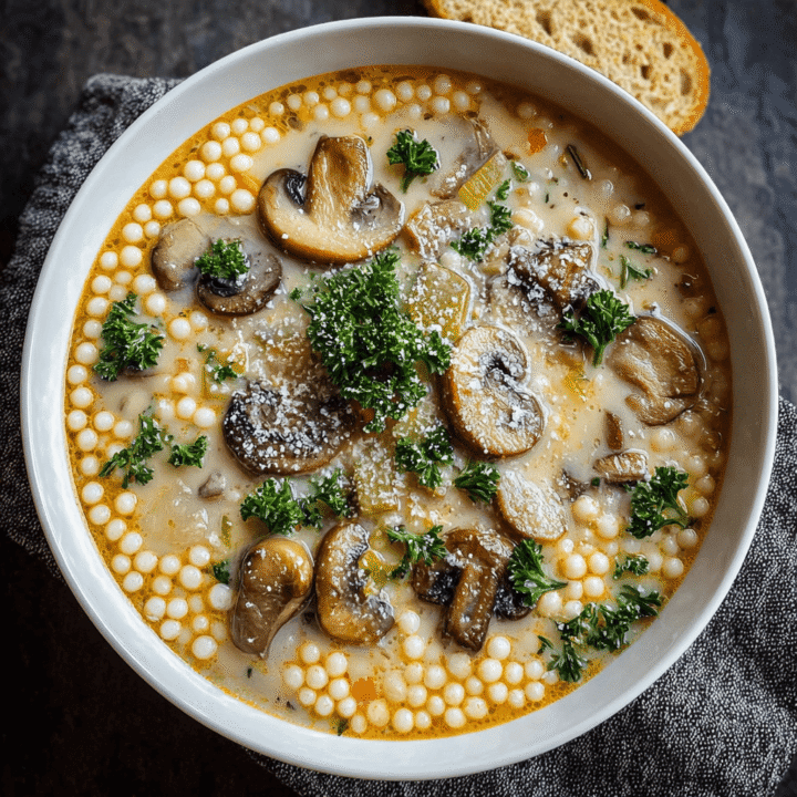 Creamy Mushroom & Pearl Couscous Soup Recipe