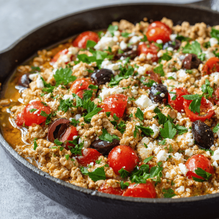 Mediterranean Keto Ground Chicken Skillet with Olives and Feta Recipe