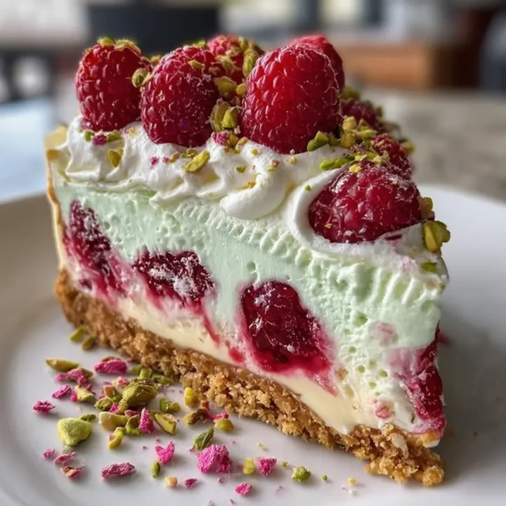 Lush Raspberry Pistachio Cheesecake
