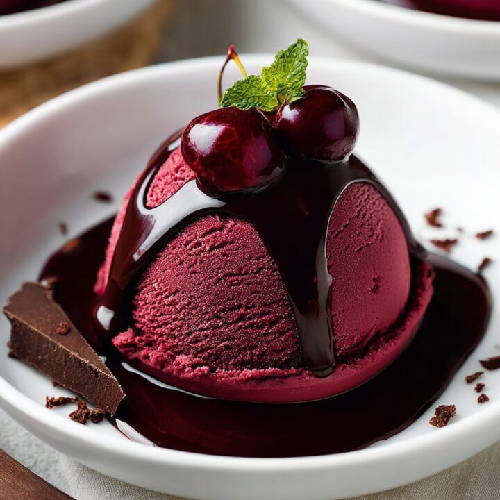 Red Wine Ice Cream with Dark Chocolate Sauce and Cherry Recipe
