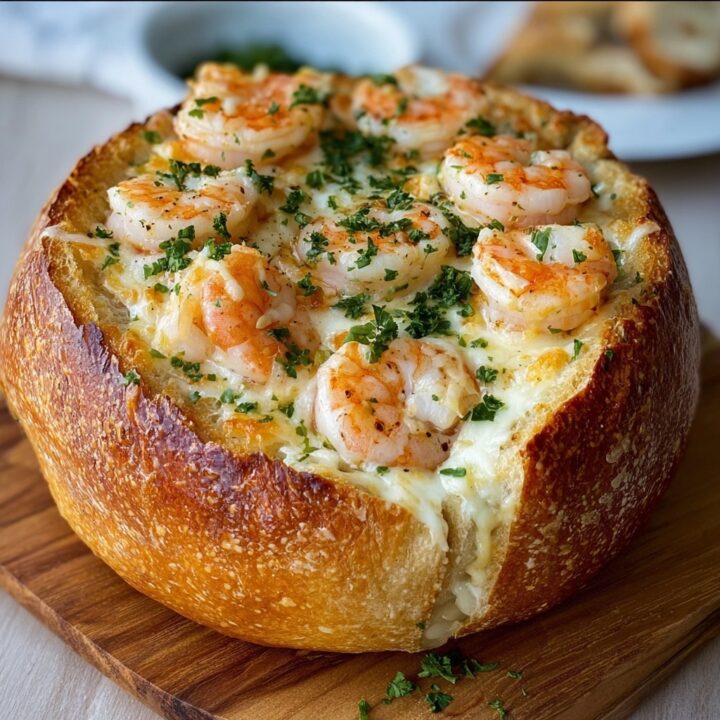Cheesy Garlic Shrimp Bread Bowl