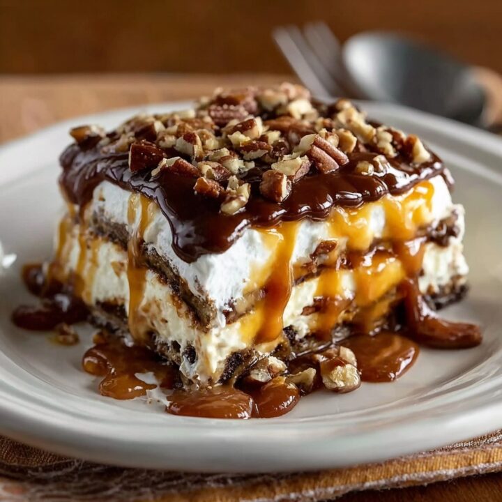 Delicious No-Bake Turtle Lasagna Dessert