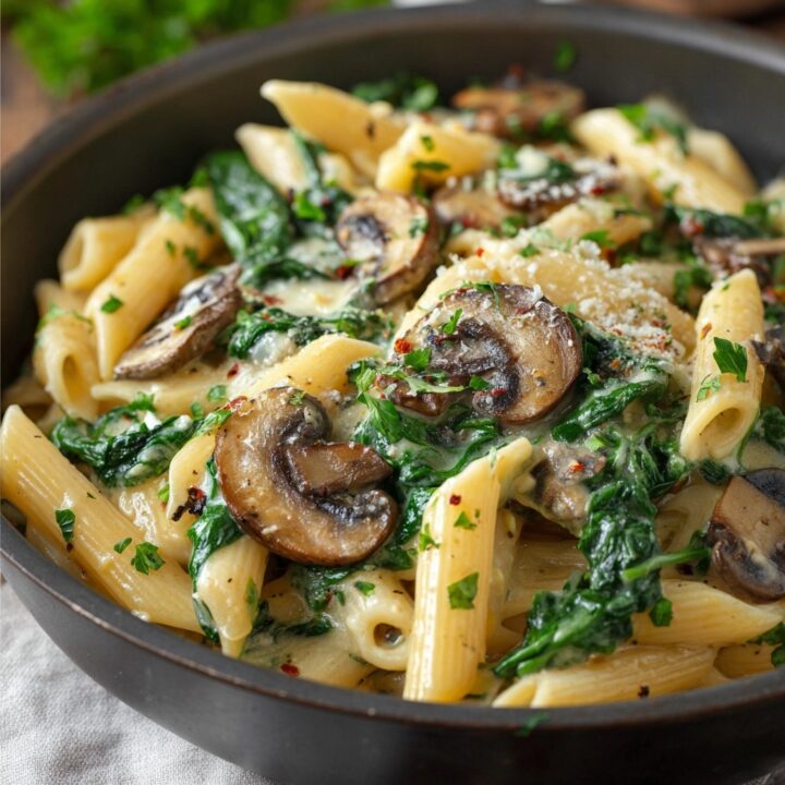 Spinach Mushroom Parmesan Pasta Recipe